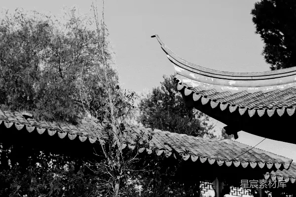 高清摄影 一张黑白照片，显示了一座中国建筑。