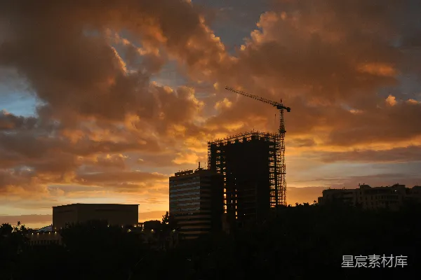 高清摄影 夕阳下的建筑轮廓