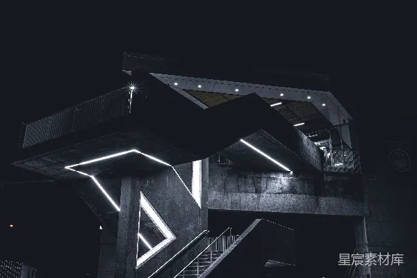 高清摄影 在夜间的黑白建筑