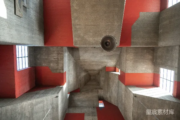 高清摄影 现代混凝土建筑，带有红色装饰和窗户
