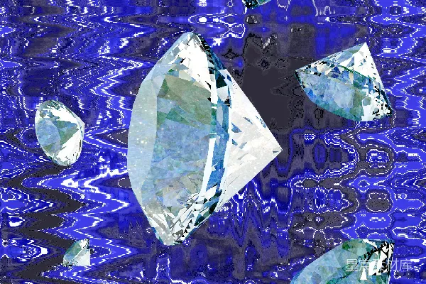 高清摄影 几颗钻石漂浮在蓝色抽象背景上。