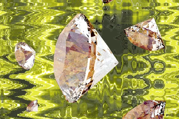高清摄影 几颗钻石漂浮在波浪状的绿色背景上