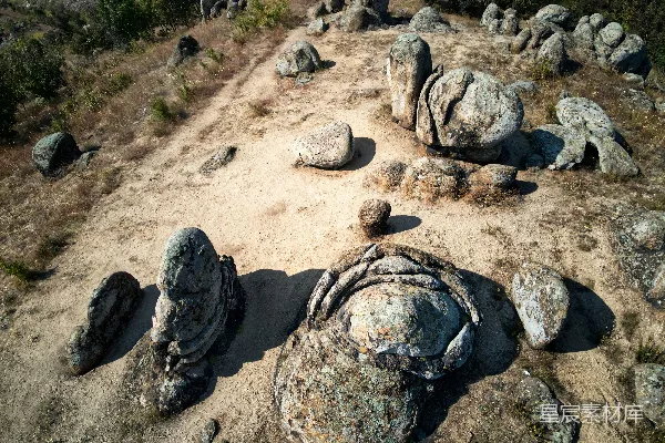 高清摄影 一群岩石坐落在土地上。