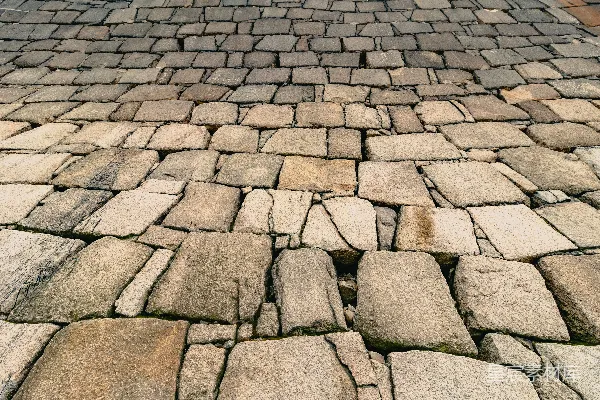 高清摄影 一条鹅卵石铺成的道路的特写视图