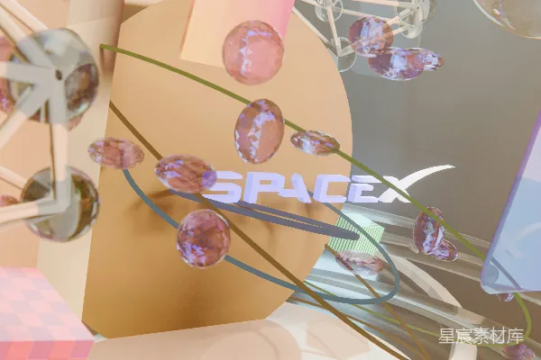 高清摄影 SpaceX标志被抽象、未来感十足、相连的形状包围。