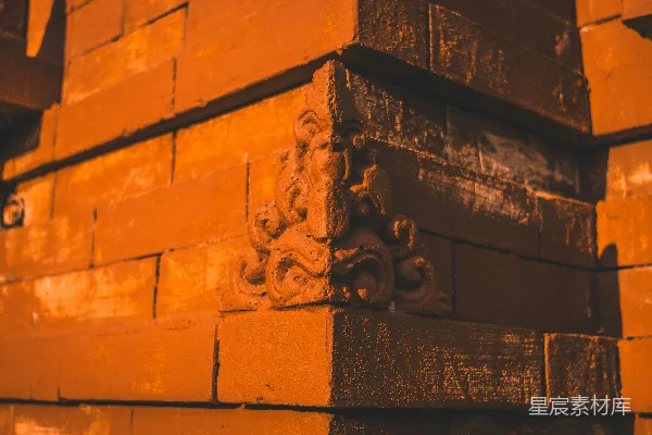 高清摄影 古砖建筑，雕工精细的转角装饰。