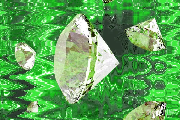 高清摄影 钻石漂浮在充满活力的绿色波纹背景上