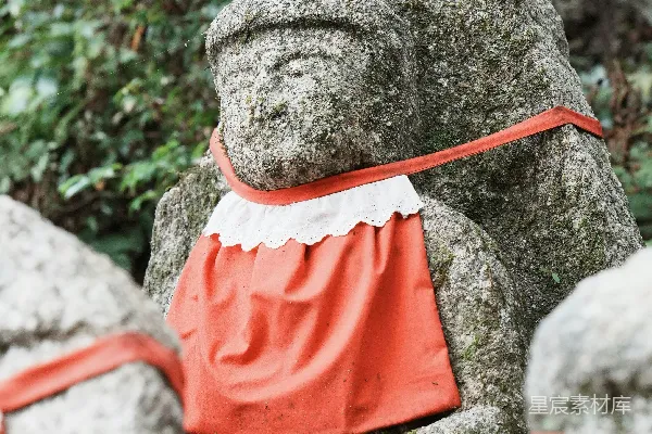高清摄影 森林里的红色背带石像