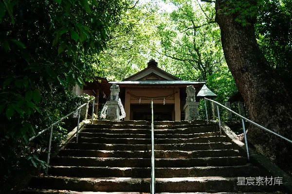 高清摄影 古老的石阶通向一座静谧的日本神社。