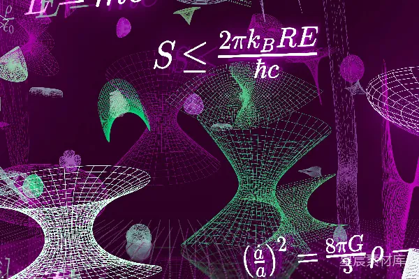 高清摄影 复杂的数学方程和抽象的几何形状在紫色背景上。