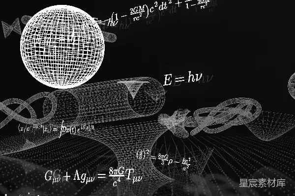 高清摄影 在黑色背景上绘制出3D结构的框架、形状和方程。