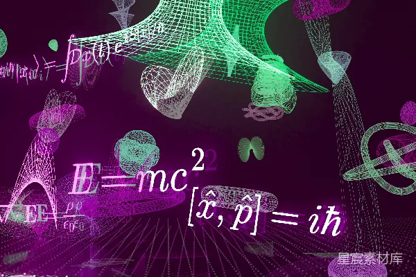 高清摄影 紫色背景上的科学公式和抽象发光形状。
