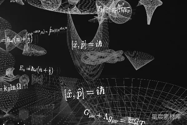 高清摄影 抽象的科学方程式和线框图在深色背景上。