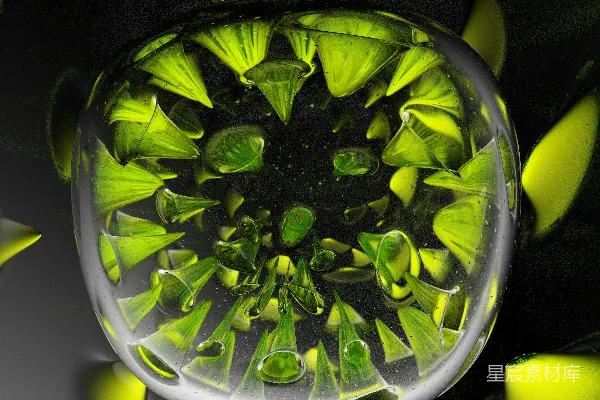 高清摄影 一个绿色和黑色的物体，背景是黑色的。