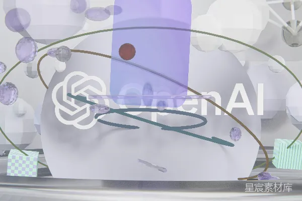 高清摄影 OpenAI标志被抽象的数据网络元素包围。