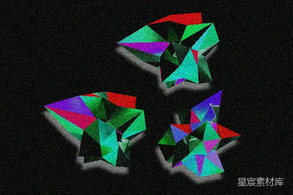 高清摄影 一排色彩斑斓的钻石，背景是黑色的。