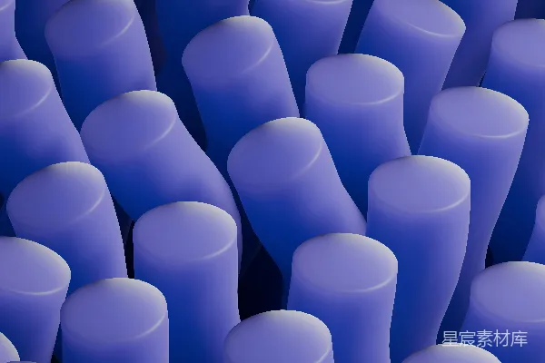 高清摄影 多个蓝色的圆柱形结构的特写。