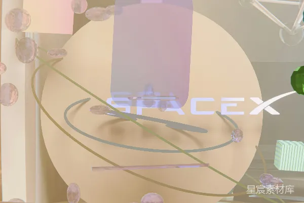 高清摄影 SpaceX文本被抽象的、半透明的几何和球体形状包围。