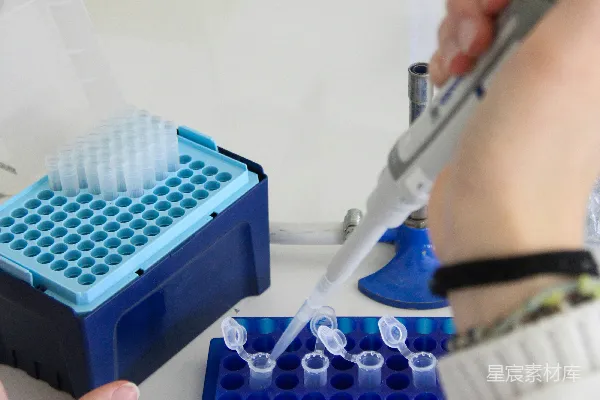 高清摄影 一名科学家在实验室里使用移液管。