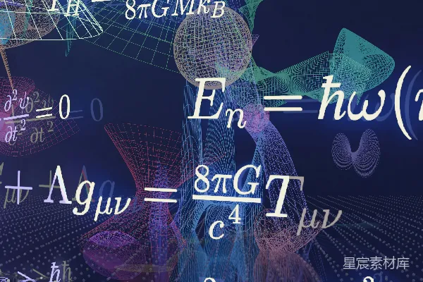 高清摄影 科学方程式和抽象的发光形状在黑暗背景上。