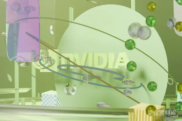 高清摄影 抽象的数字场景，带有NVIDIA标志和几何形状。