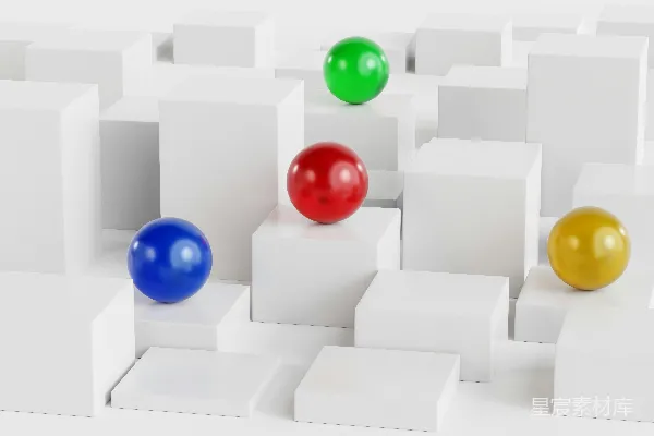 高清摄影 五颜六色的球体放在白色的方块上面。