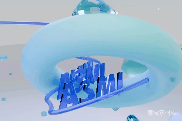 高清摄影 3D 蓝色 ASMR 文本嵌入在浅蓝色的环状体中。