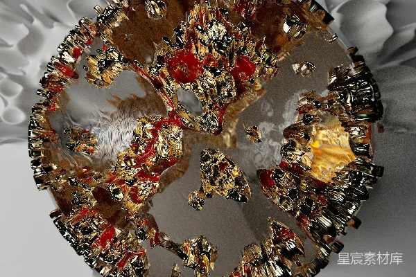 高清摄影 一个装饰性的盘子，上面有金色和红色的图案。