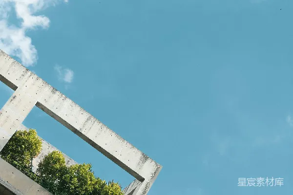 高清摄影 一座现代化的建筑，背景是蓝天和植物。