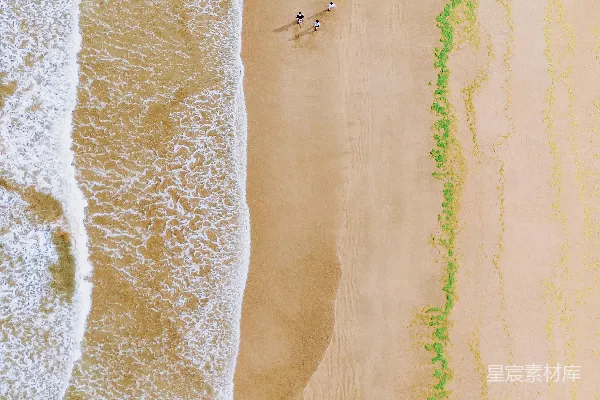 高清摄影 海滩的空中俯瞰图，两个人在水中。