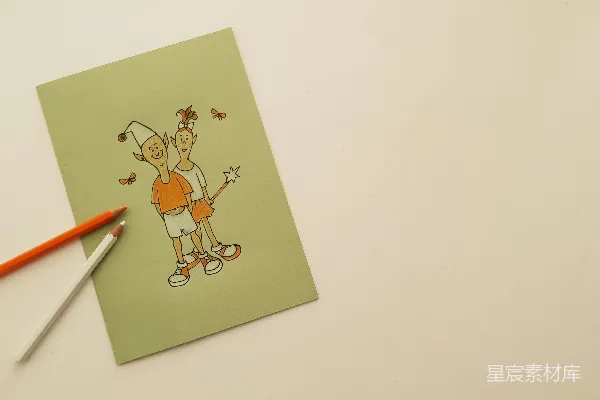 高清摄影 两个角色的插图和橙色和白色铅笔