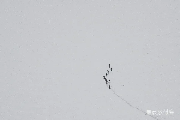 高清摄影 一群人在白天雪地里行走。