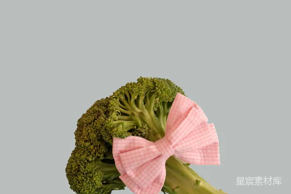 高清摄影 西兰花蔬菜配粉红丝带