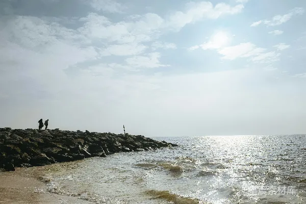 高清摄影 几个人站在海滩上，靠近大海。