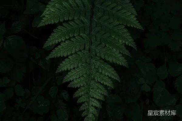 高清摄影 一片绿色的蕨叶在森林中央