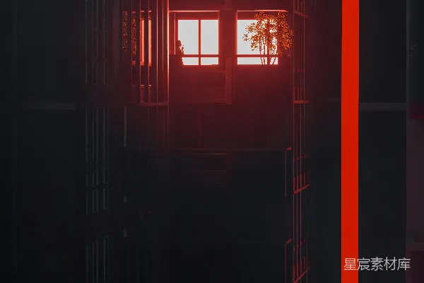 高清摄影 昏暗的建筑外墙在夕阳下，窗户被照亮。