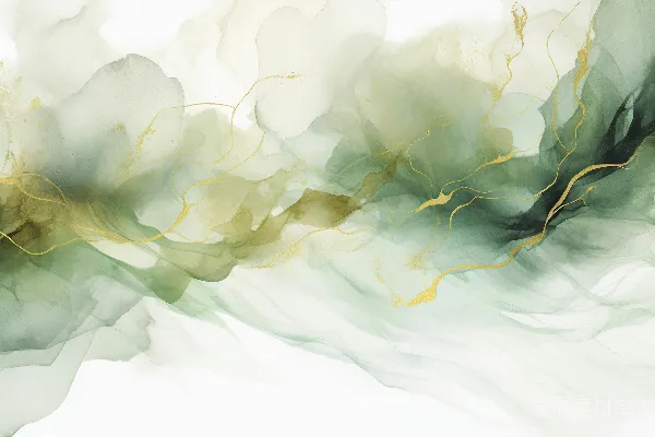 高清摄影 一幅白色背景上的绿黄相间的花朵画。