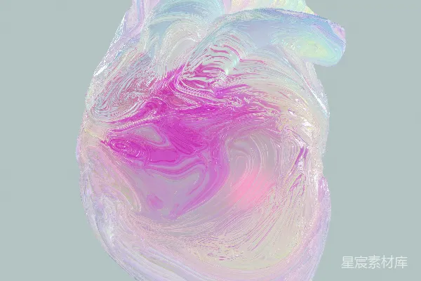 高清摄影 一个心形的物体，上面有粉蓝相间的漩涡图案。