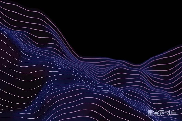 高清摄影 波浪状的紫色线条在黑色背景上。