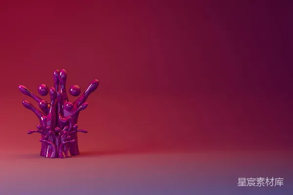 高清摄影 一座紫色的抽象雕塑矗立在红色背景前。