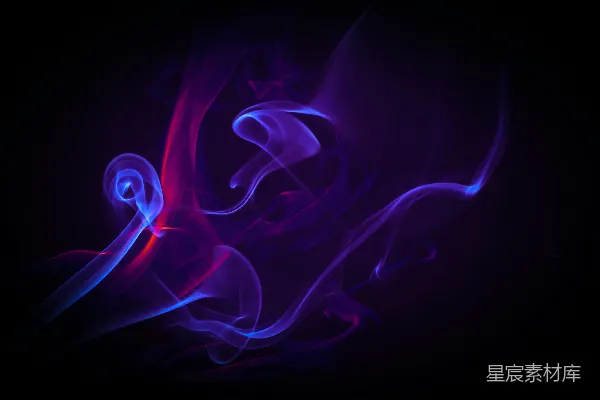 高清摄影 紫色和蓝色的烟雾在黑色背景上缭绕。
