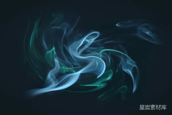 高清摄影 蓝色和绿色的烟雾在黑色背景上缭绕。