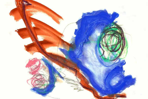 高清摄影 一幅红色、蓝色和绿色的物体的画。
