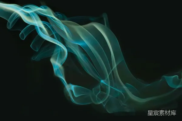 高清摄影 一缕蓝色的烟雾在黑色背景上缭绕。