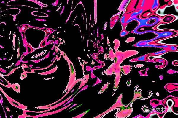 高清摄影 黑色背景上的粉色和蓝色漩涡抽象图案。