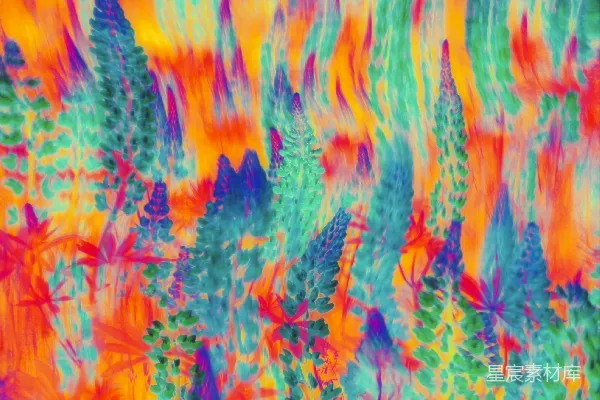 高清摄影 充满活力的抽象艺术，带有色彩斑斓的类似植物的形状和波浪图案。