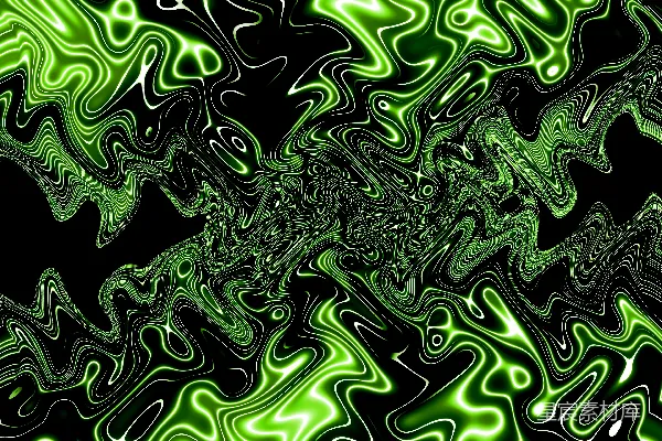 高清摄影 抽象的绿色和黑色波浪线条，带有发光效果。