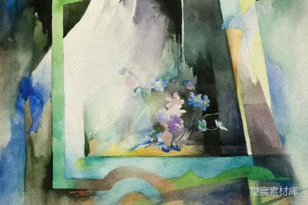 高清摄影 抽象水彩画，带有花卉元素