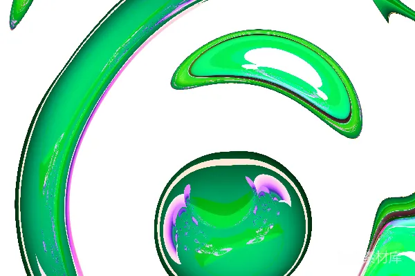 高清摄影 白色背景上带有光泽纹理的绿色抽象形状。