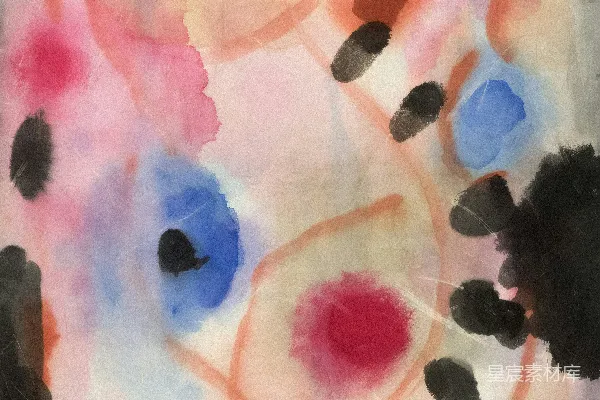 高清摄影 抽象水彩画，粉色、蓝色和黑色元素。